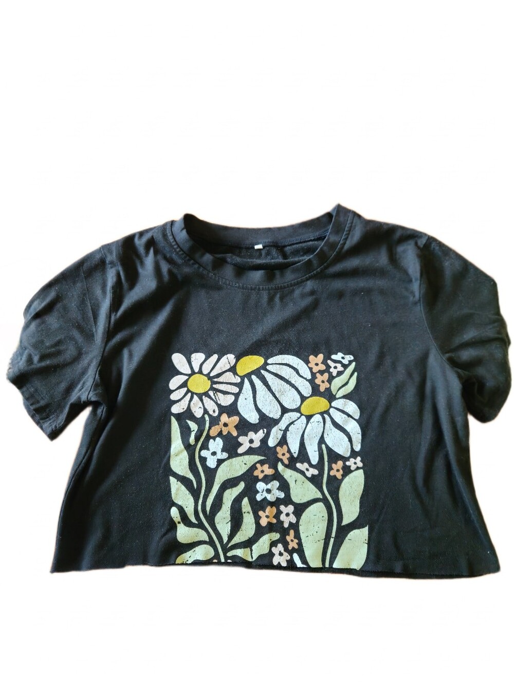 Womens Cropped Black Floral Graphic Tee